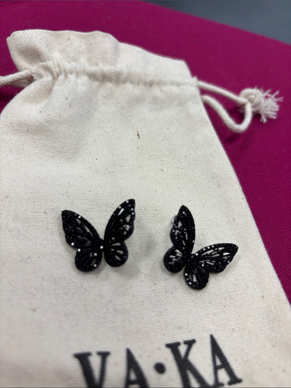 VAKA Black Butterfly Stud Earrings